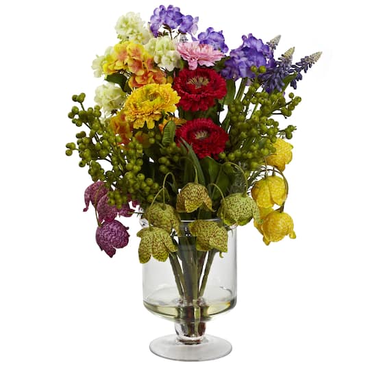 16&#x22; Spring Floral Arrangement in Glass Vase